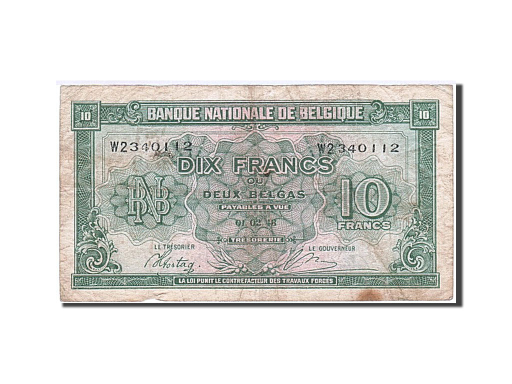Banknote, Belgium, 10 Francs-2 Belgas, 1943, 1943-02-01, VF(20-25)