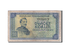 Billet, Tchécoslovaquie, 20 Korun, 1945, TB