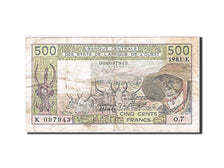 Billet, West African States, 500 Francs, 1981, TB