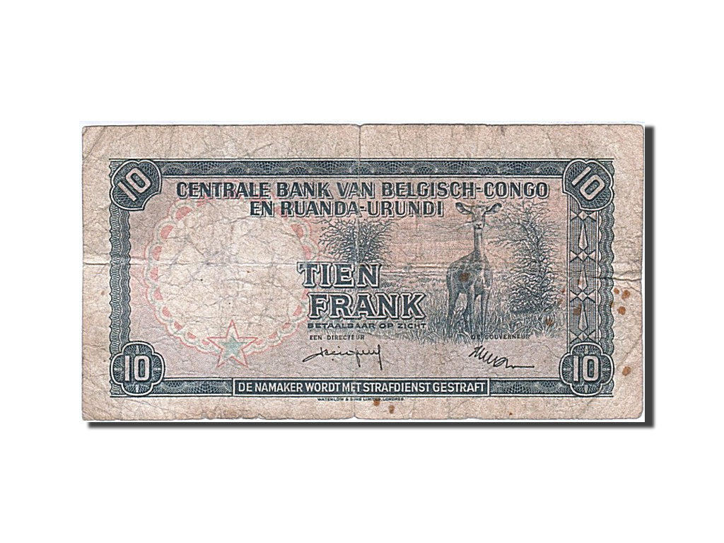 Belgian Congo, 10 Francs, 1958, 1958-02-01, VG(8-10)