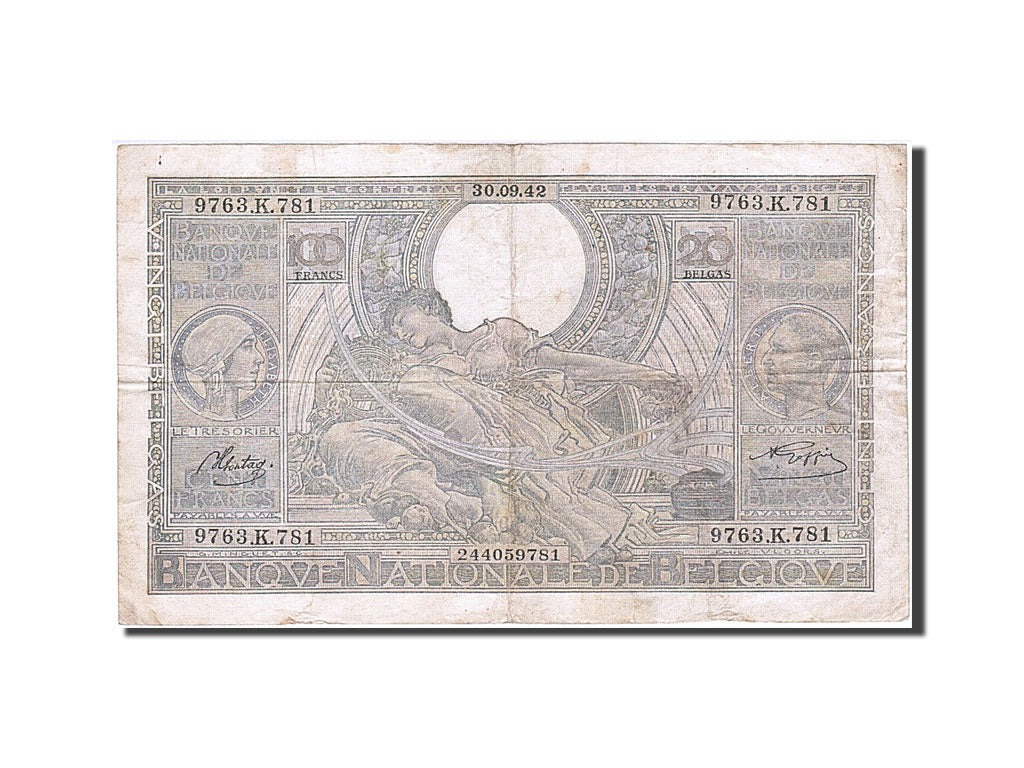 Belgium, 100 Francs-20 Belgas, 1942, KM #107, 1942-09-30, F(12-15), 9763.K.781