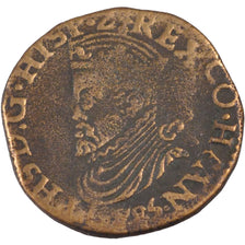 FRANCE, Liard, 1585, Mons, VF(20-25), Copper, Boudeau #2152, 5.43