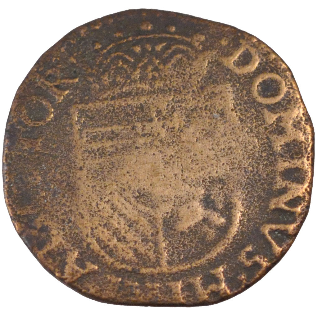 FRANCE, Liard, 1585, Mons, VF(20-25), Copper, Boudeau #2152, 5.43