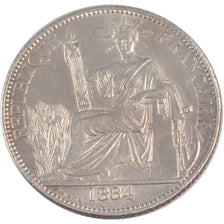 FRENCH COCHIN CHINA, 20 Cents, 1884, Paris, KM #5, AU(55-58), Silver, Lecompte..