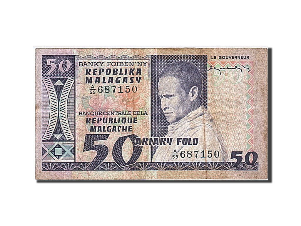 Madagascar, 50 Francs = 10 Ariary, KM #62a, VF(20-25), A/59 687150