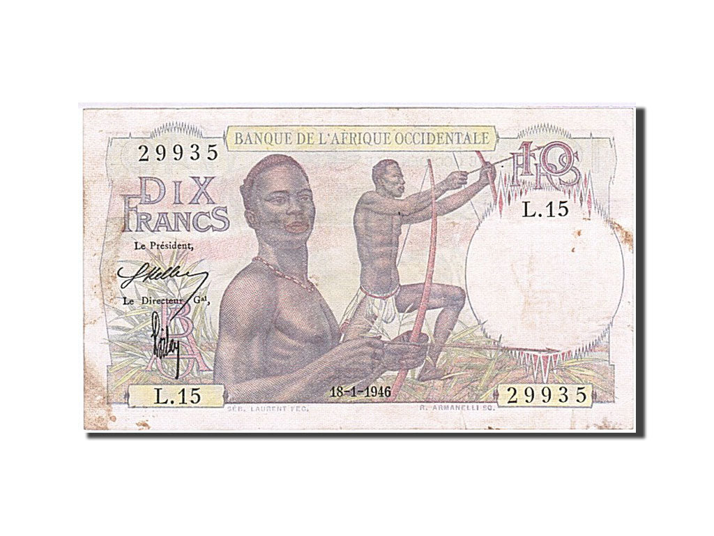 Banconote, Africa occidentale francese, 10 Francs, 1946, 1946-01-18, SPL-