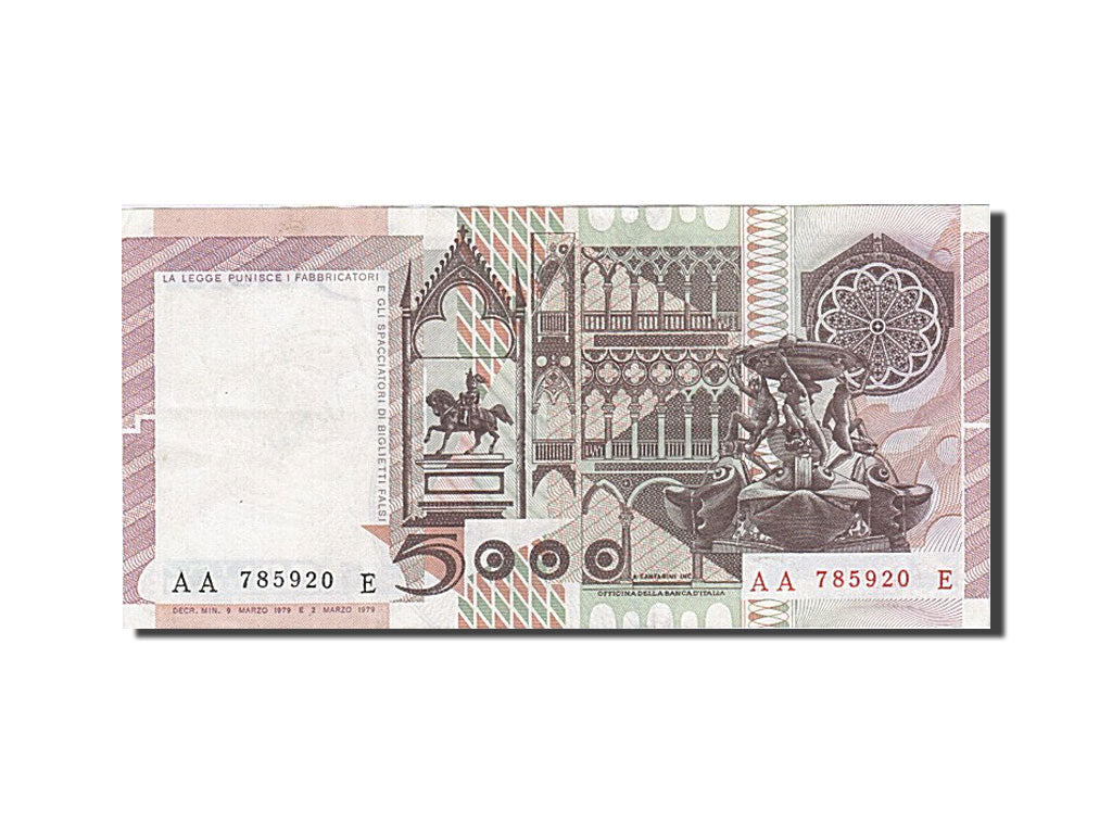 Italy, 5000 Lire, 1979, KM #105a, AU(55-58), AA 785920 E