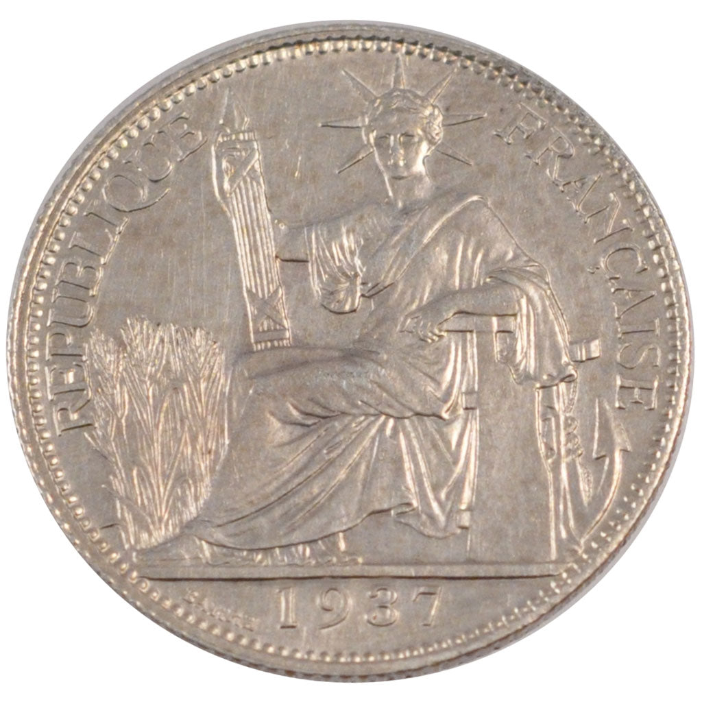 FRENCH INDO-CHINA, 20 Cents, 1937, Paris, KM #17.2, MS(60-62), Silver, Lecompte.