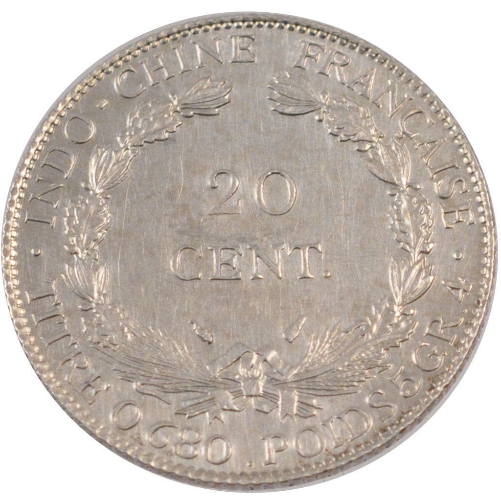 FRENCH INDO-CHINA, 20 Cents, 1937, Paris, KM #17.2, MS(60-62), Silver, Lecompte.