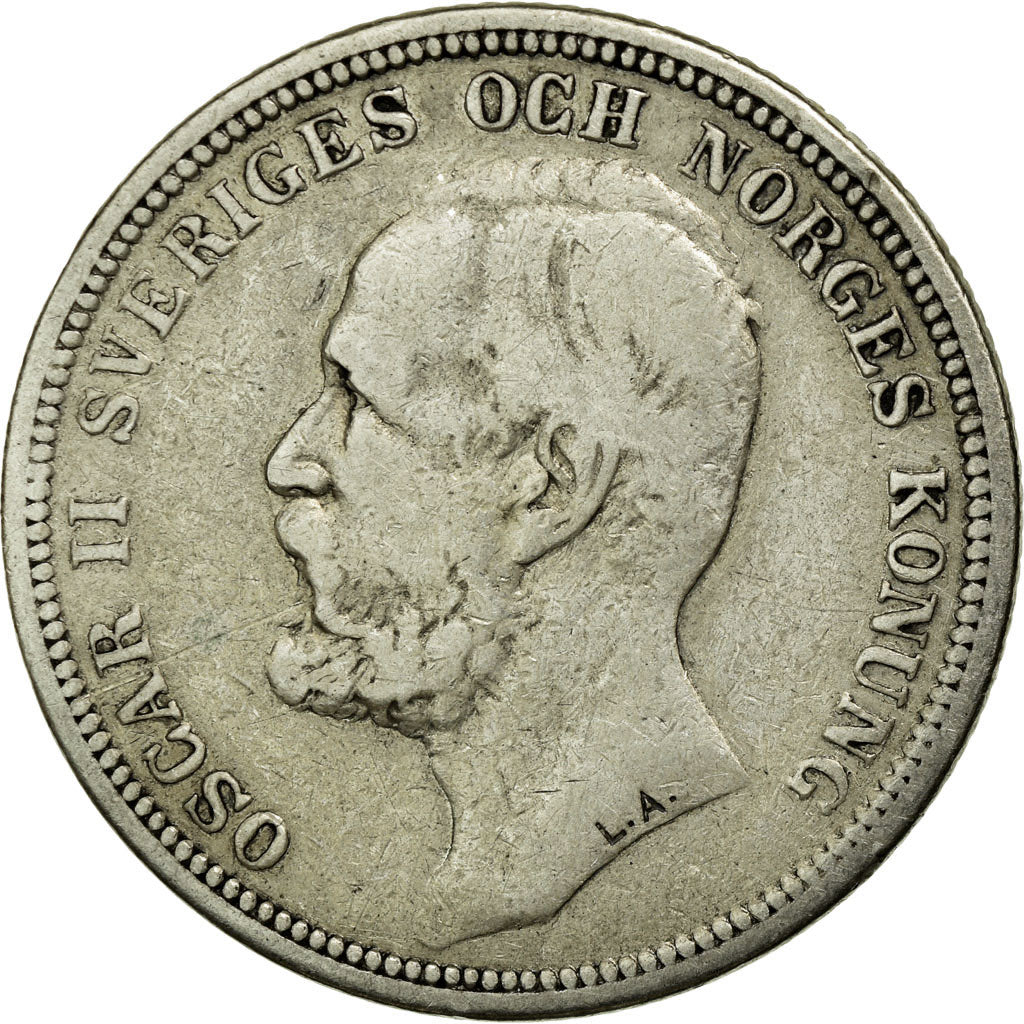 Coin, Sweden, Oscar II, 2 Kronor, 1897, VF(30-35), Silver, KM:761