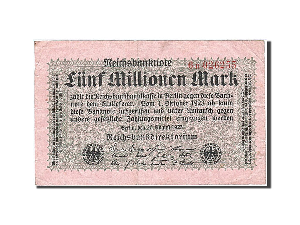 Germany, 5 Millionen Mark, KM #105, 1923-08-20, 6H 026255