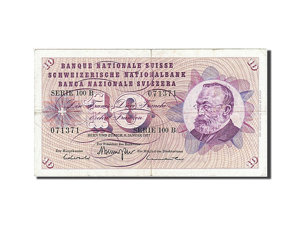 Switzerland, 10 Franken, 1977, KM #45u, 1977-01-06, VF(20-25), 100 B 071371