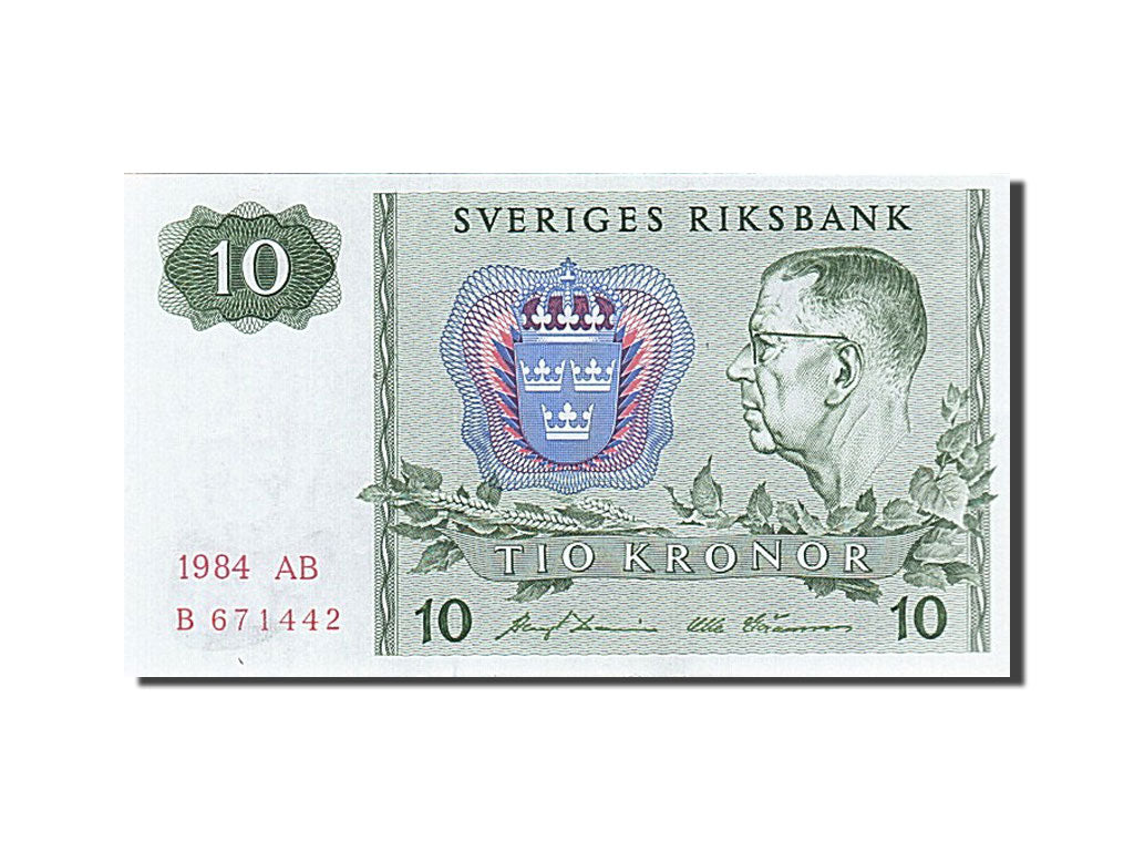 Sweden, 10 Kronor, 1984, KM #52e, UNC(65-70), AB B 671442