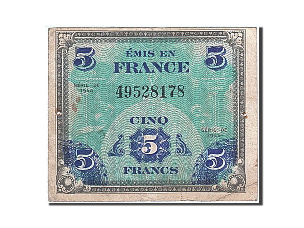 Banknote, France, 5 Francs, 1944 Flag/France, 1944, VF(20-25), Fayette:VF17.2