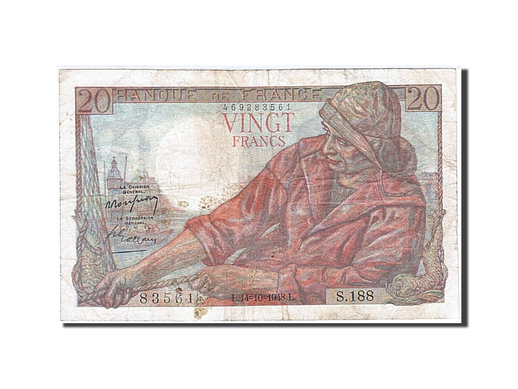 FRANCE 20 Francs 1948 KM:100c 1948-10-14 VF(30-35) S.188