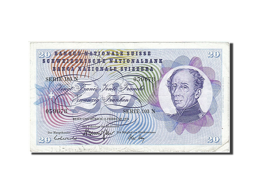 Banknote, Switzerland, 20 Franken, 1974, 1974-02-07, KM:46v, EF(40-45)
