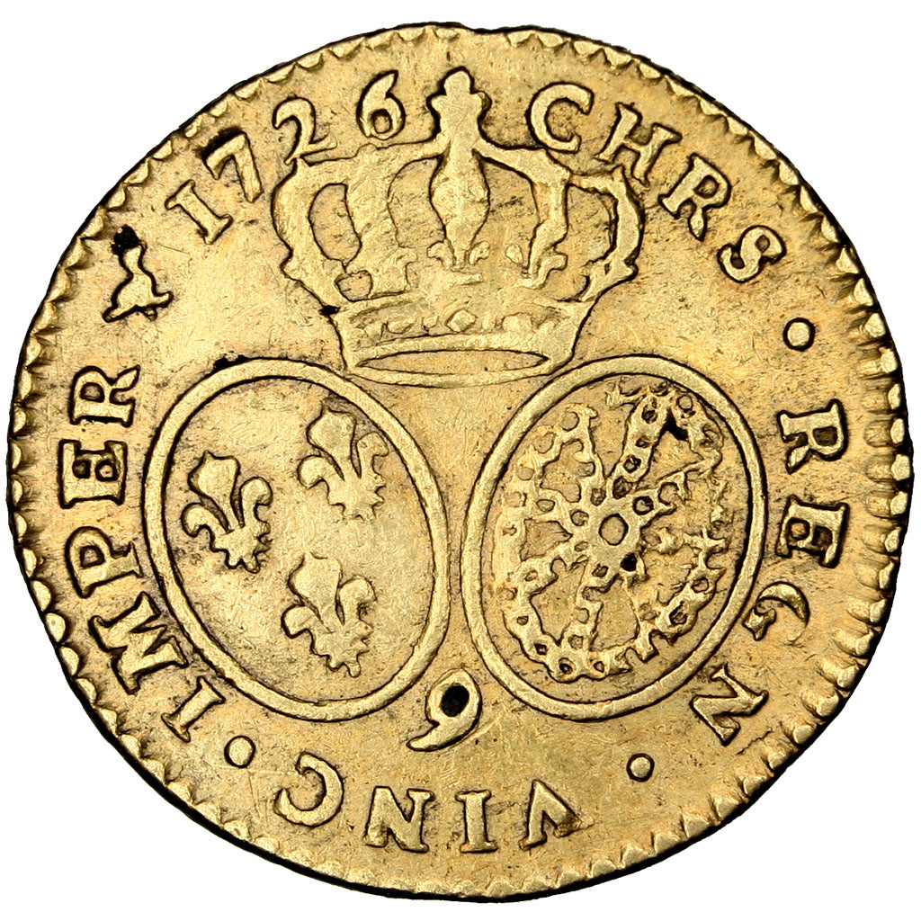 FRANCE, 1/2 Louis d'or aux lunettes, 1/2 Louis D'or, 1726, Rennes, KM #488.15,..