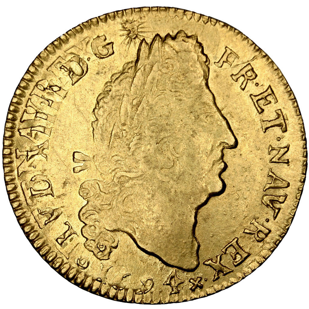 Coin, France, Louis XIV, Louis d'or aux 4 L, Louis d'Or, 1694, Montpellier