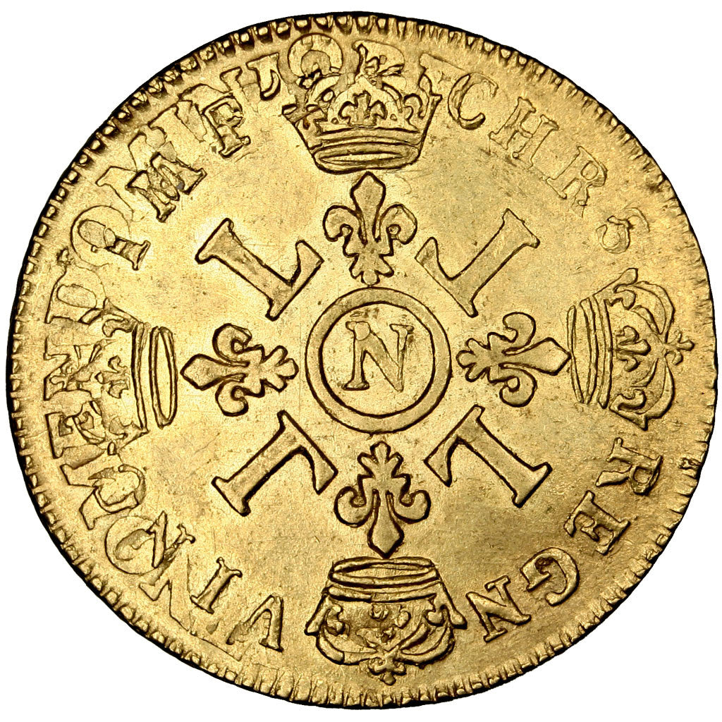 Coin, France, Louis XIV, Louis d'or aux 4 L, Louis d'Or, 1694, Montpellier
