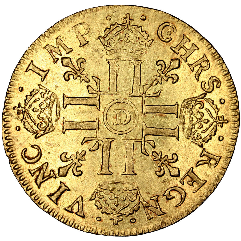 FRANCE, Louis d'or à la tête nue, Louis D'or, 1672, Lyon, KM #219.3, AU(55-58), 