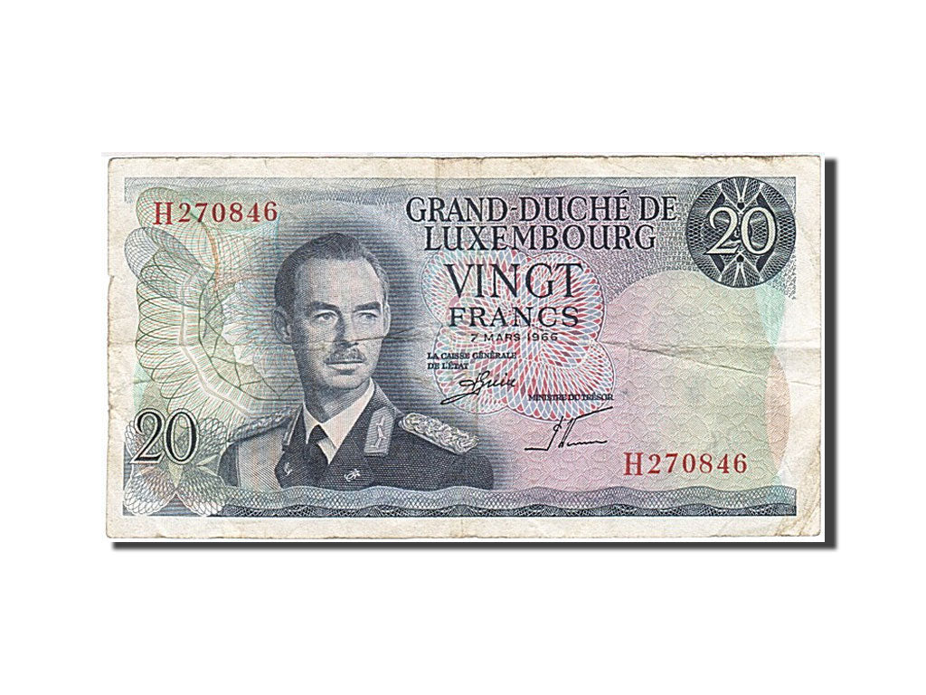 Luxembourg, 20 Francs, 1966, KM:54a, 1966-03-07, VF(20-25)