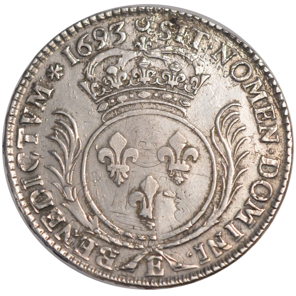 FRANCE, Écu aux palmes, ECU, 1693, Tours, KM #298.7, VF(30-35), Silver, Gadoury