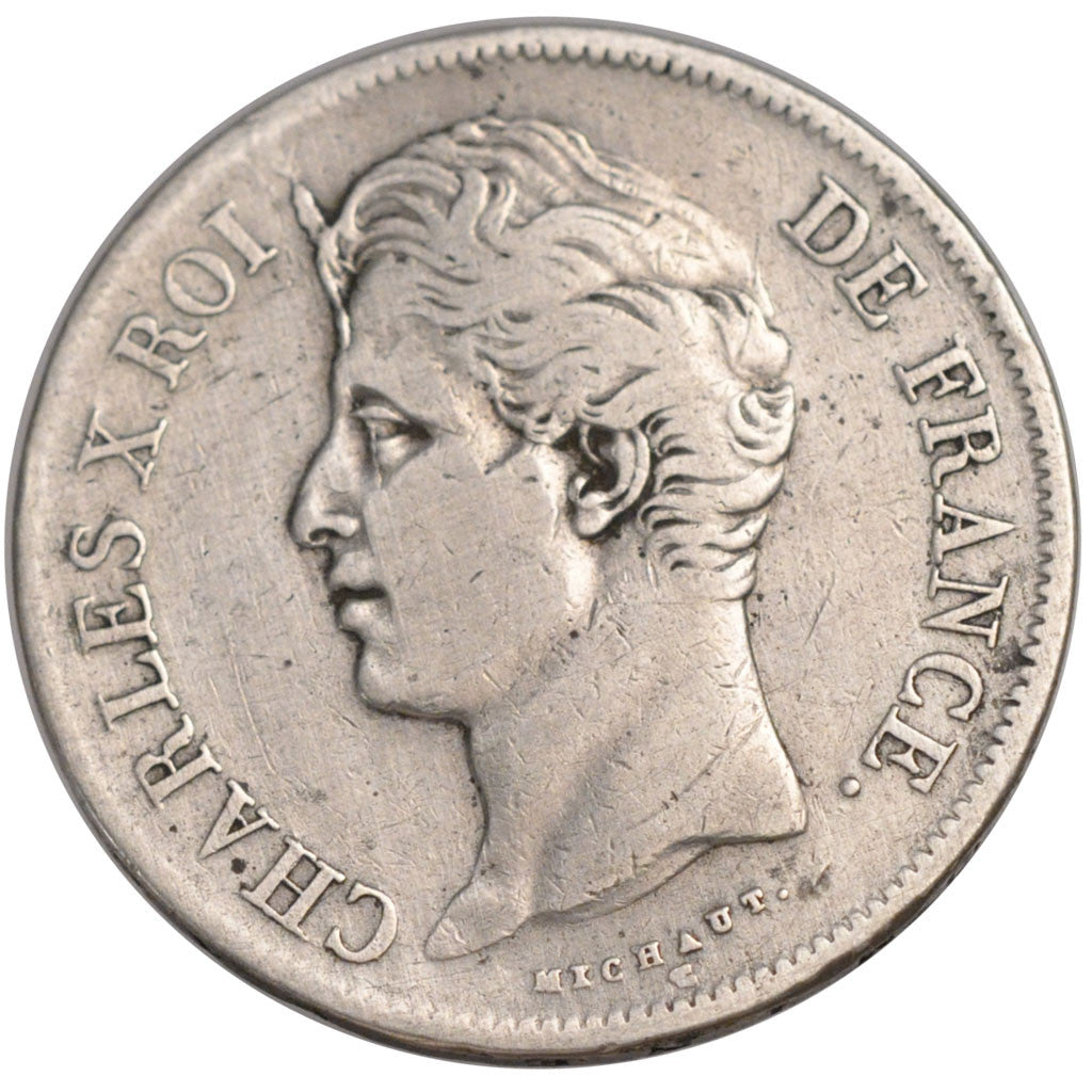 FRANCE, Charles X, 5 Francs, 1828, Rouen, KM #728.2, VF(20-25), Silver, Gadoury.