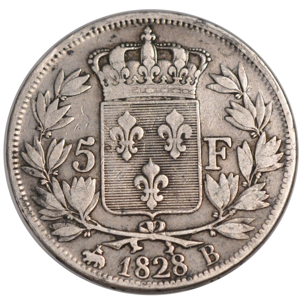 FRANCE, Charles X, 5 Francs, 1828, Rouen, KM #728.2, VF(20-25), Silver, Gadoury.