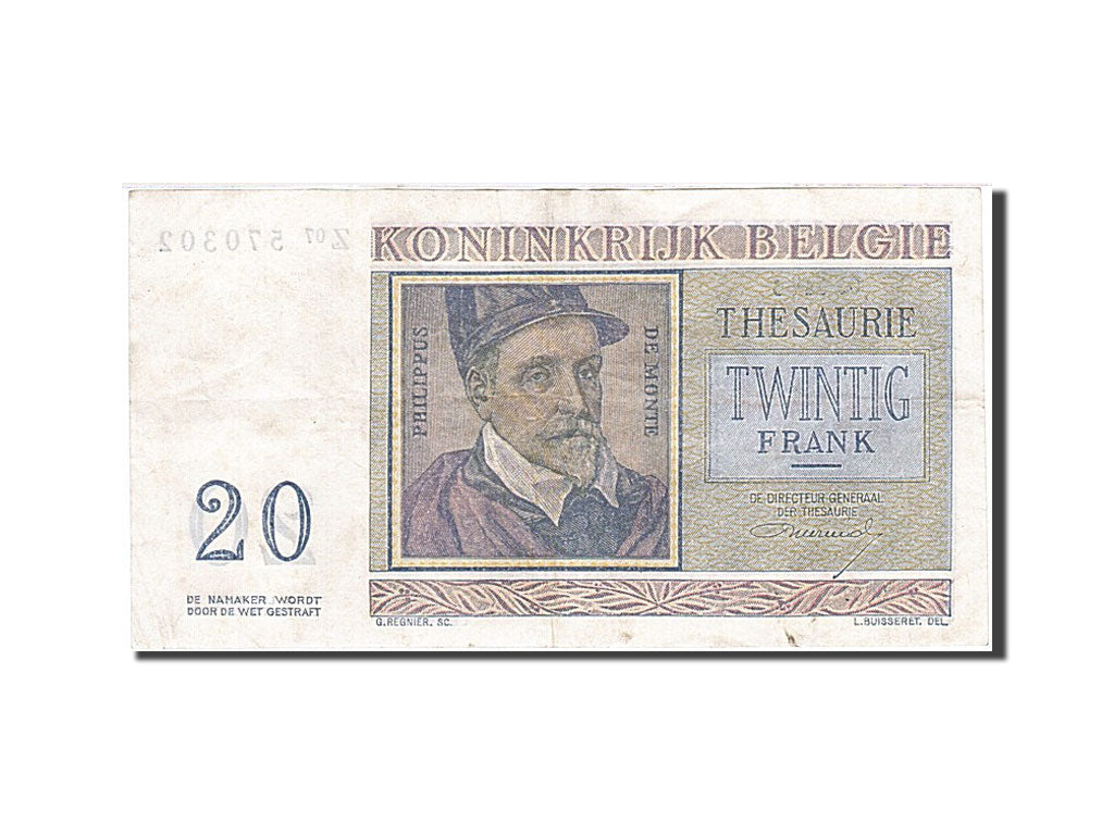 Billet, Belgique, 20 Francs, 1950-1956, 1956-04-03, KM:132b, TTB+