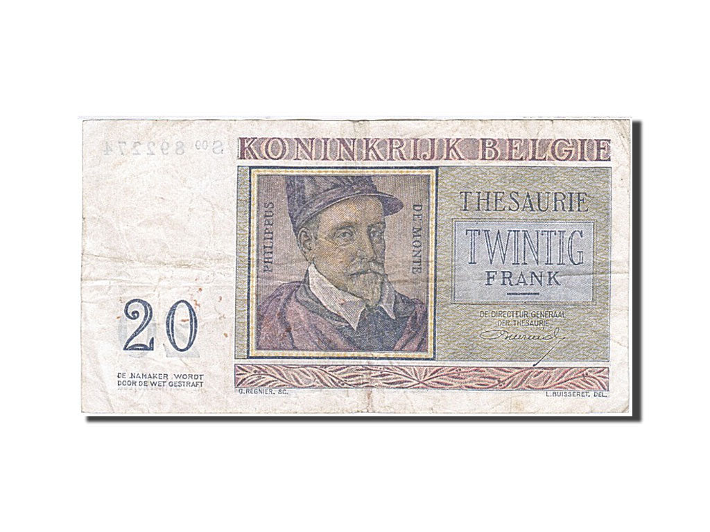 Banknote, Belgium, 20 Francs, 1950-1956, 1956-04-03, KM:132b, EF(40-45)