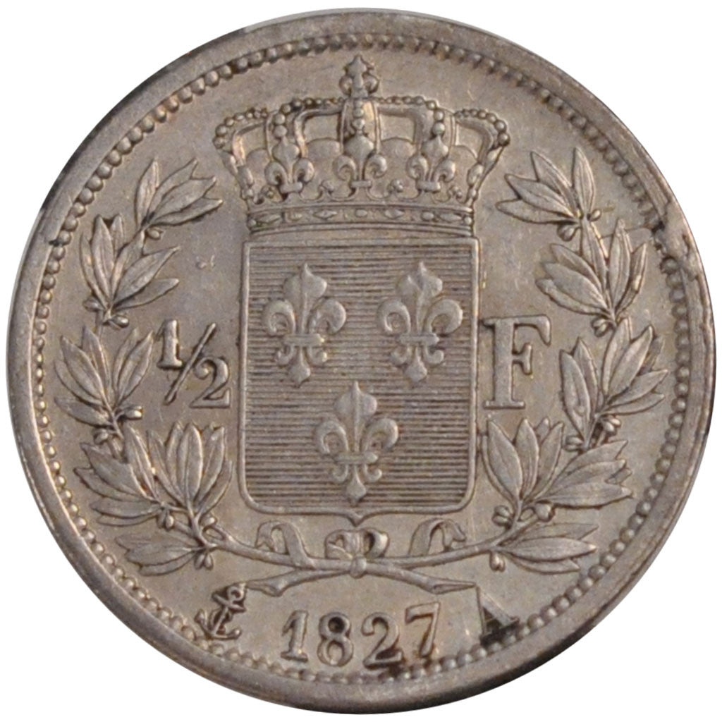 Munten, Frankrijk, Charles X, 1/2 Franc, 1827, Paris, ZF+, Zilver, Gadoury:402