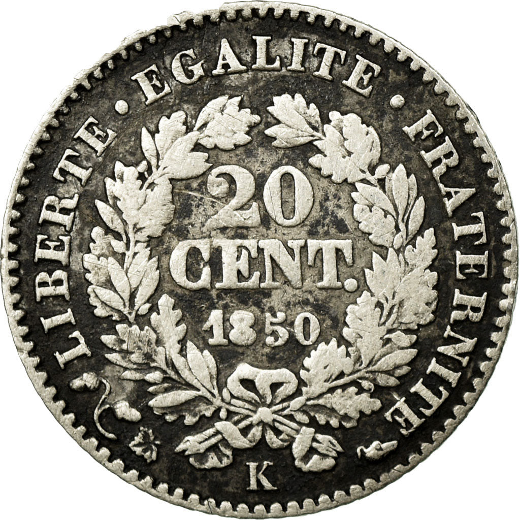 Coin, France, Cérès, 20 Centimes, 1850, Bordeaux, VF(20-25), Silver