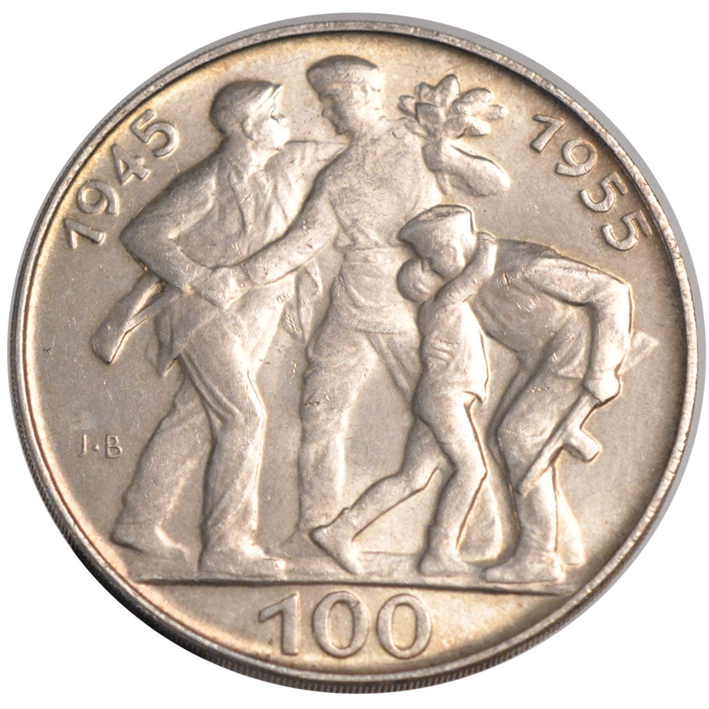 CZECHOSLOVAKIA, 100 Korun, 1955, KM #45, MS(60-62), Silver, 40, 24.27