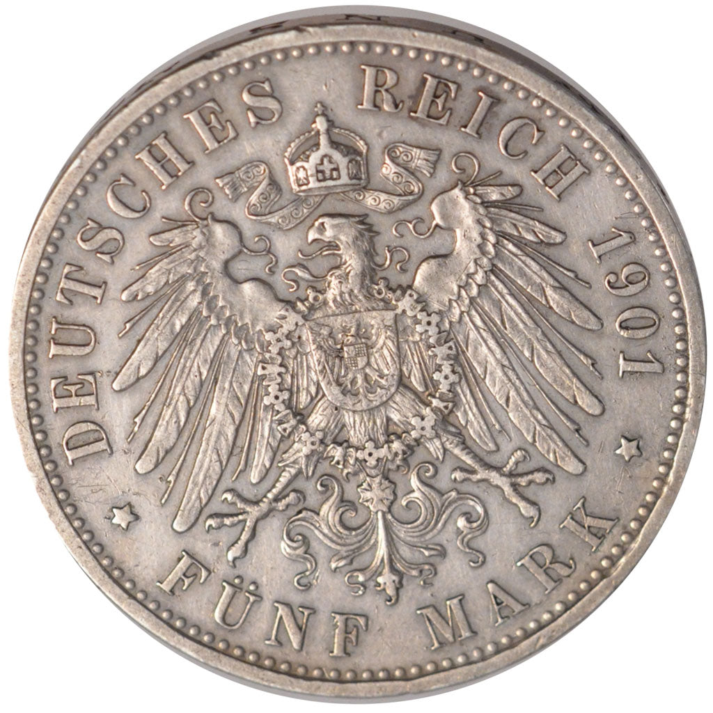 GERMAN STATES, 5 Mark, 1901, Berlin, KM #526, AU(50-53), Silver, 38, 27.70