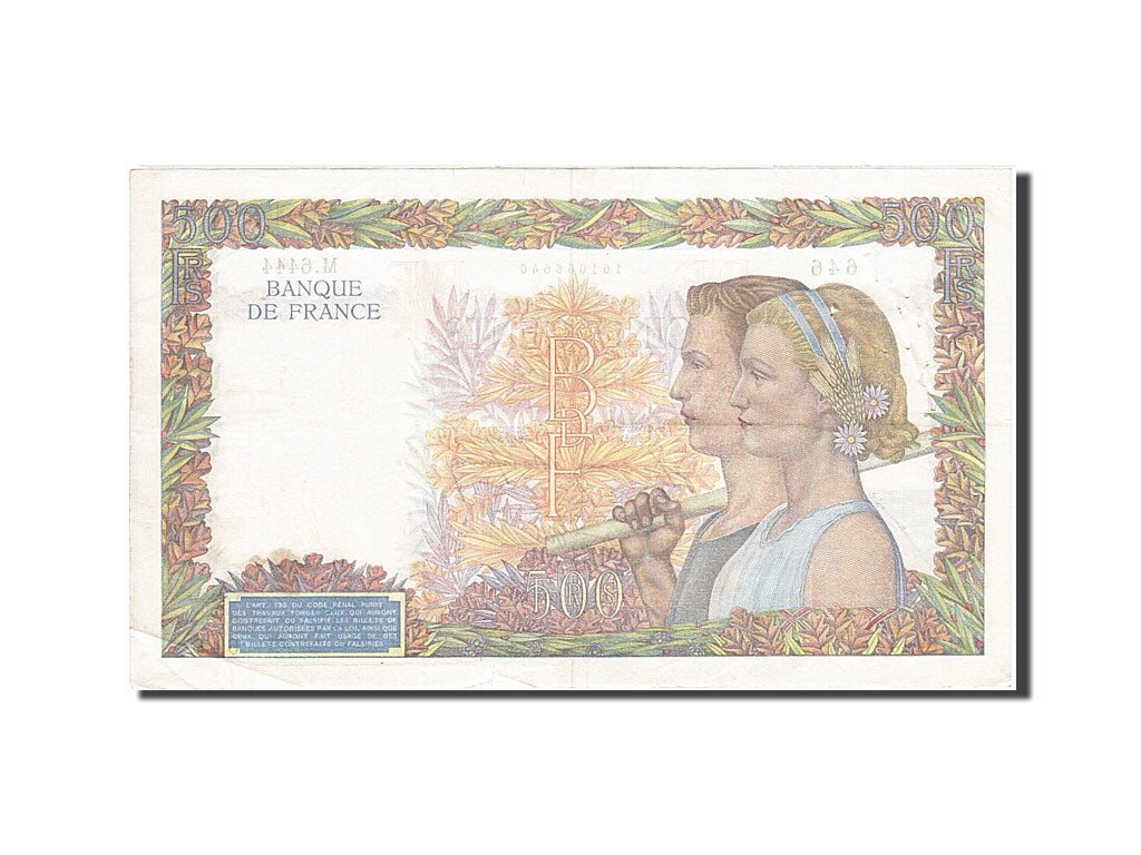 France, 500 Francs, 1939, KM:95b, 1942-07-23, EF(40-45), Fayette:32.38