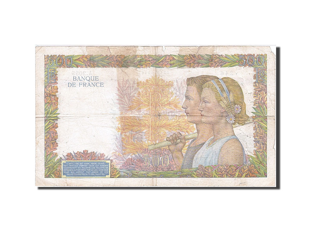 France, 500 Francs, 1939, KM:95b, 1941-02-06, VG(8-10), tape, Fayette:32.14