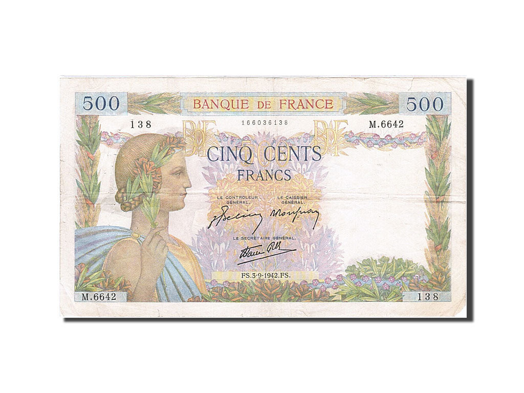 Banknote, France, 500 Francs, 1939, 1942-09-03, VF(30-35), Fayette:32.39, KM:95b