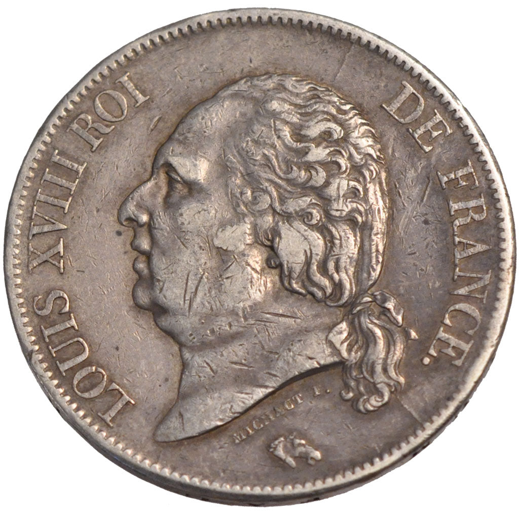 FRANCE, Louis XVIII, 5 Francs, 1822, Paris, KM #711.1, EF(40-45), Silver,...