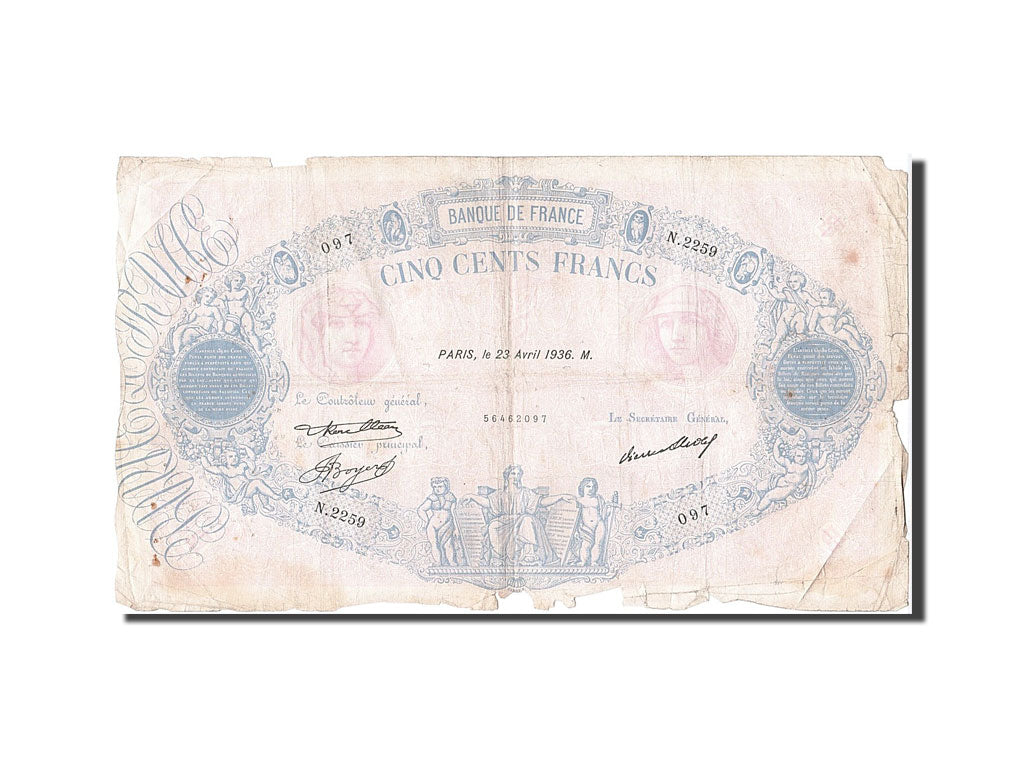 Francia, 500 Francs, 1888, KM:66m, 1936-04-23, B+, Fayette:30.37