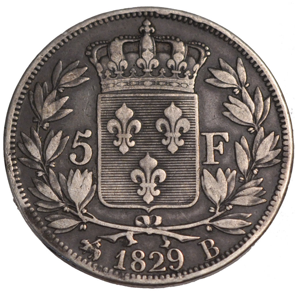 FRANCE, Charles X, 5 Francs, 1829, Rouen, KM #728.2, VF(20-25), Silver, Gadoury.