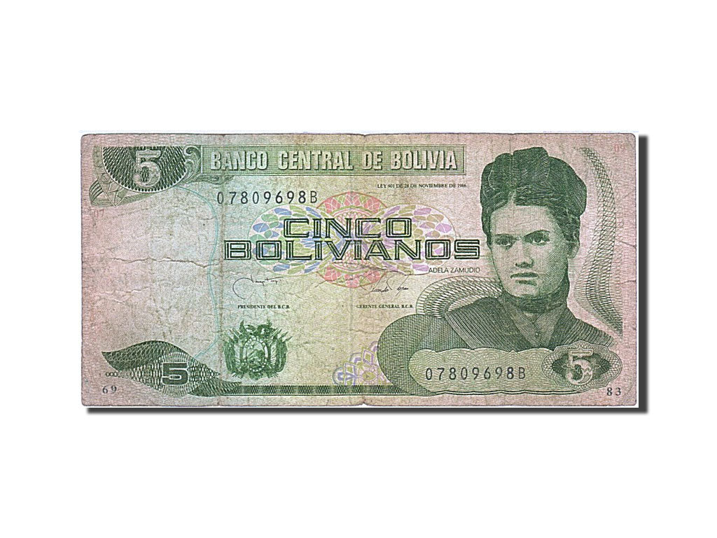 Bolivia, 5 Bolivianos, 1987-2001, KM:203c, 1998, F(12-15)