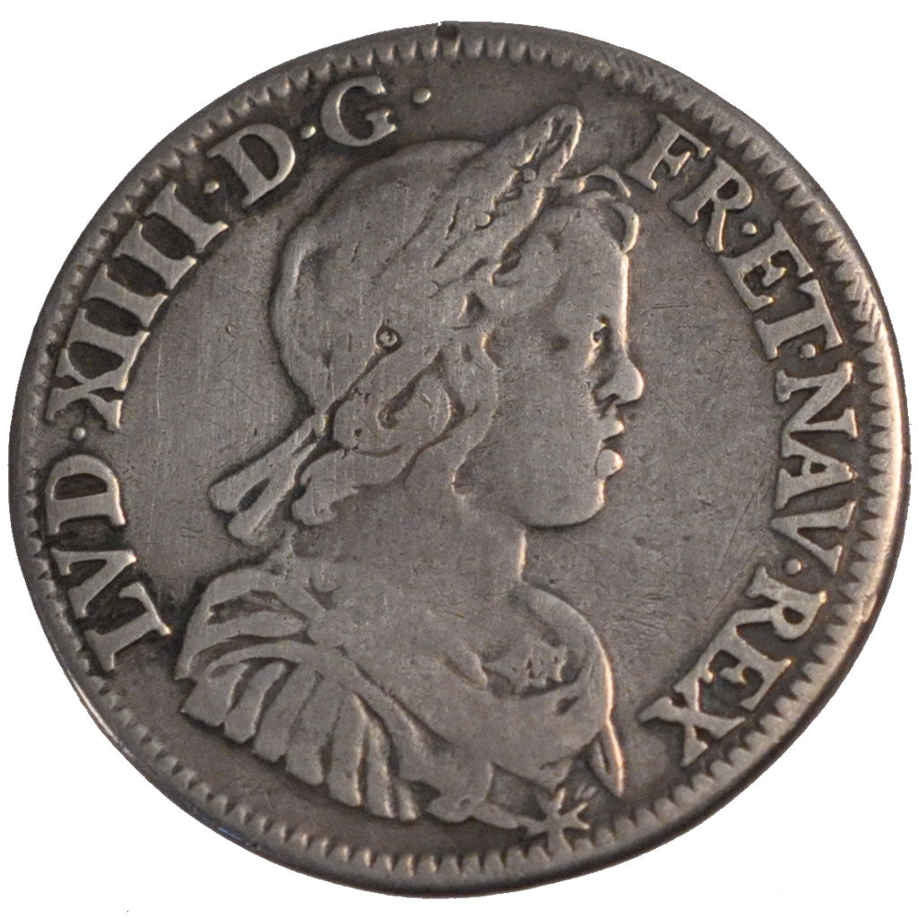 FRANCE, 1/4 Ecu, 1644, Paris, VF(20-25), Silver, Gadoury #139, 6.47