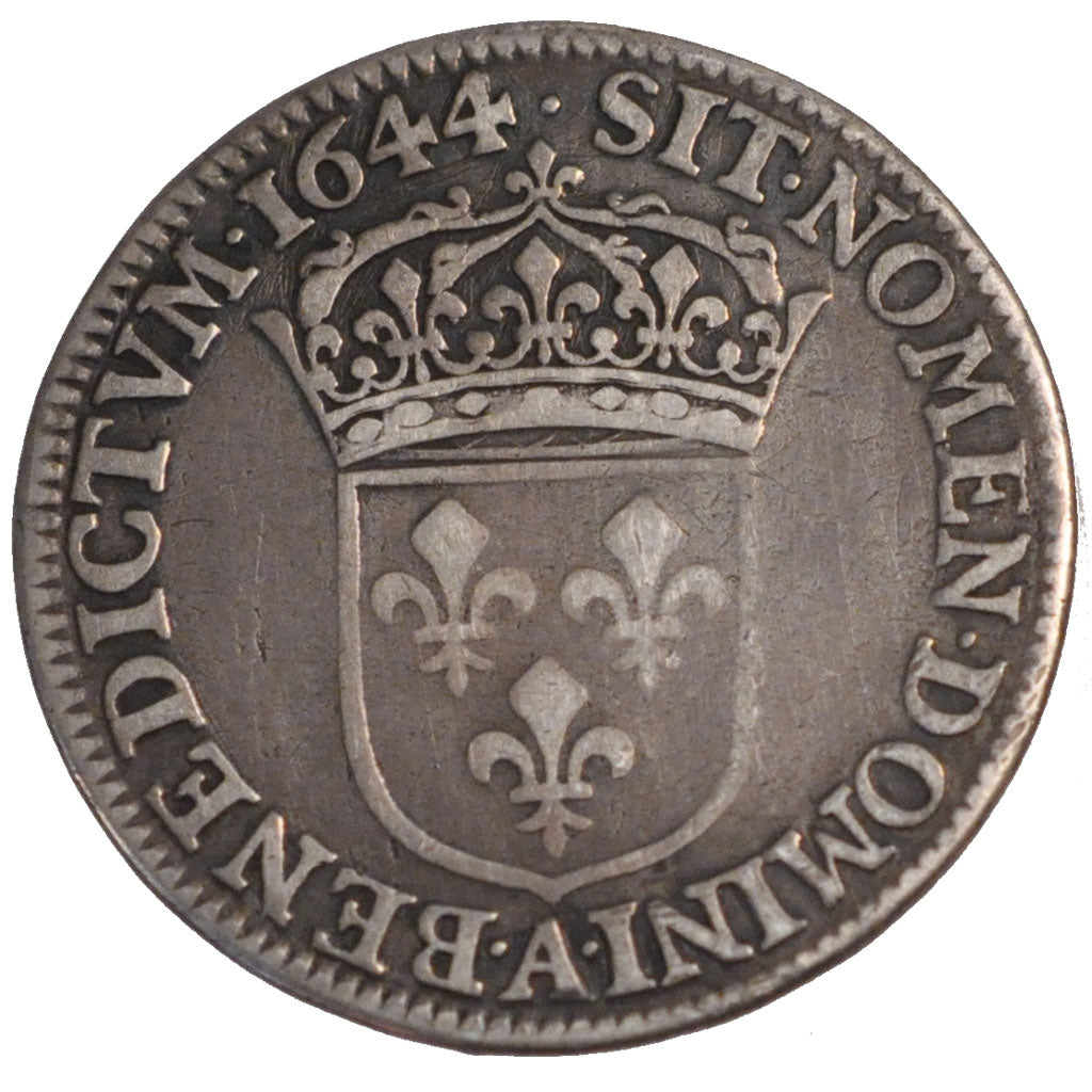 FRANCE, 1/4 Ecu, 1644, Paris, VF(20-25), Silver, Gadoury #139, 6.47