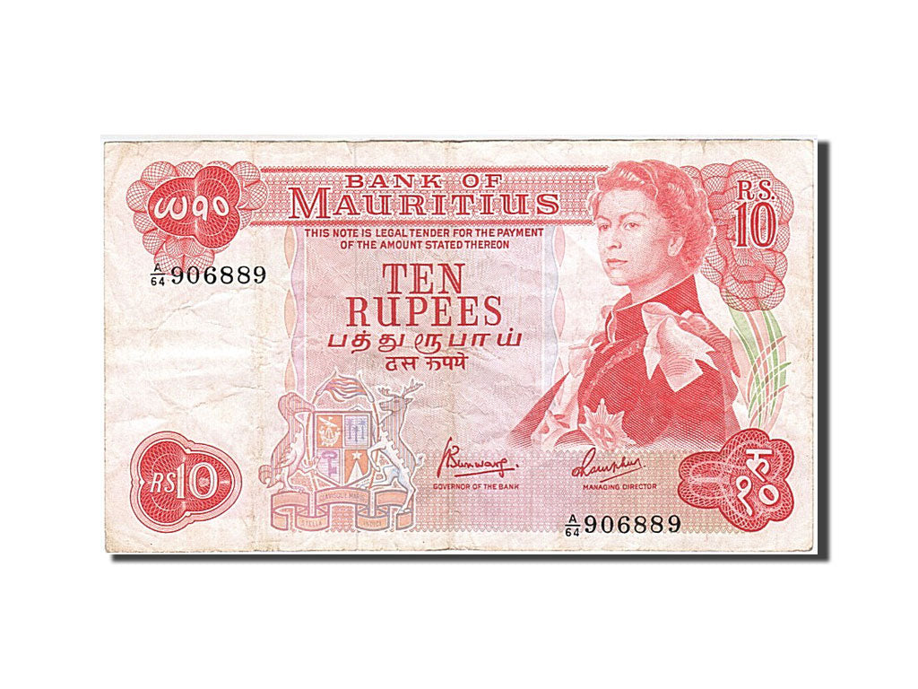Mauritius, 10 Rupees, 1967, Undated, KM:31c, VF(20-25)