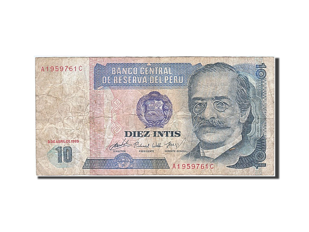 Peru, 10 Intis, 1985-1991, 1985-04-03, KM:128, VF(20-25)