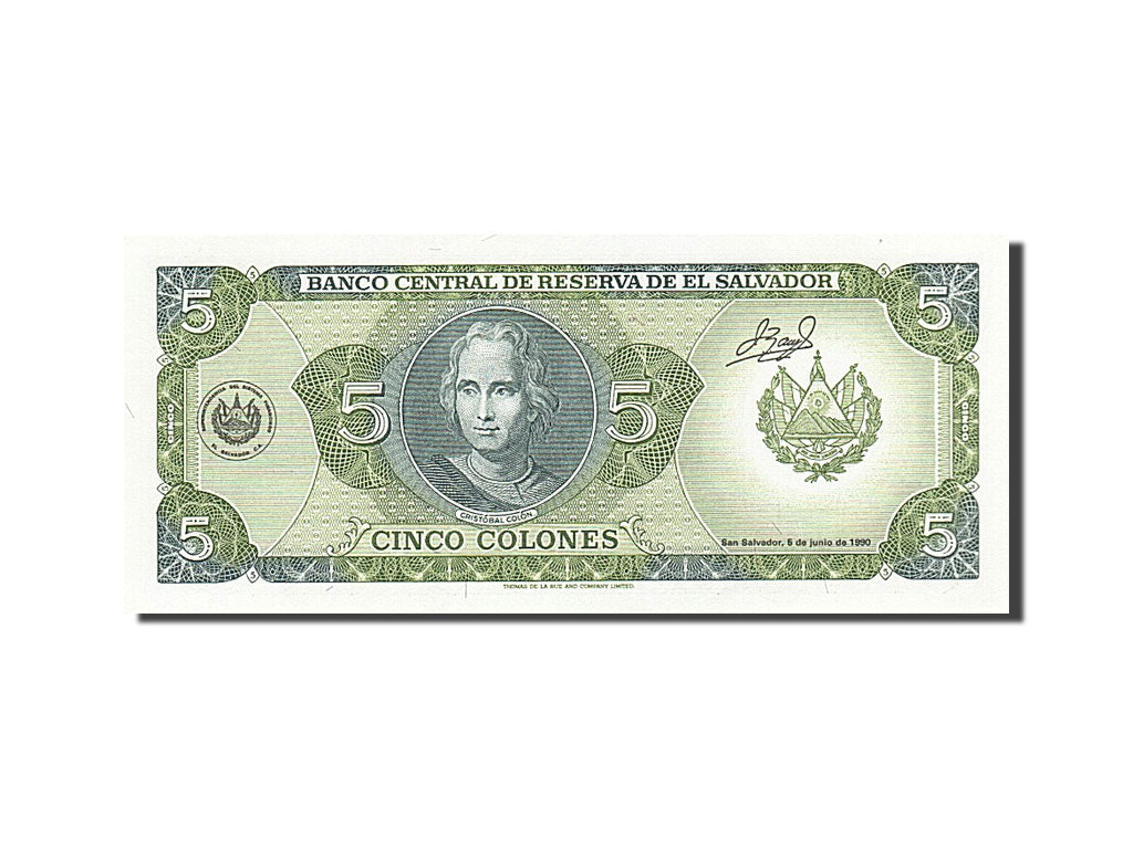 El Salvador, 5 Colones, 1990-1993, KM:138a, 1990-05-16, NEUF