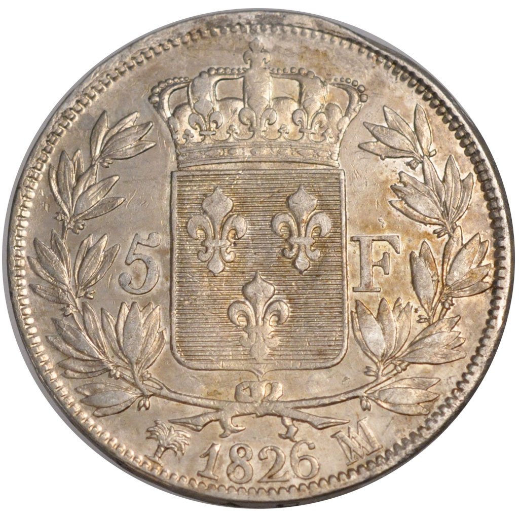 FRANCE, Charles X, 5 Francs, 1826, Marseille, KM #720.10, EF(40-45), Silver,...
