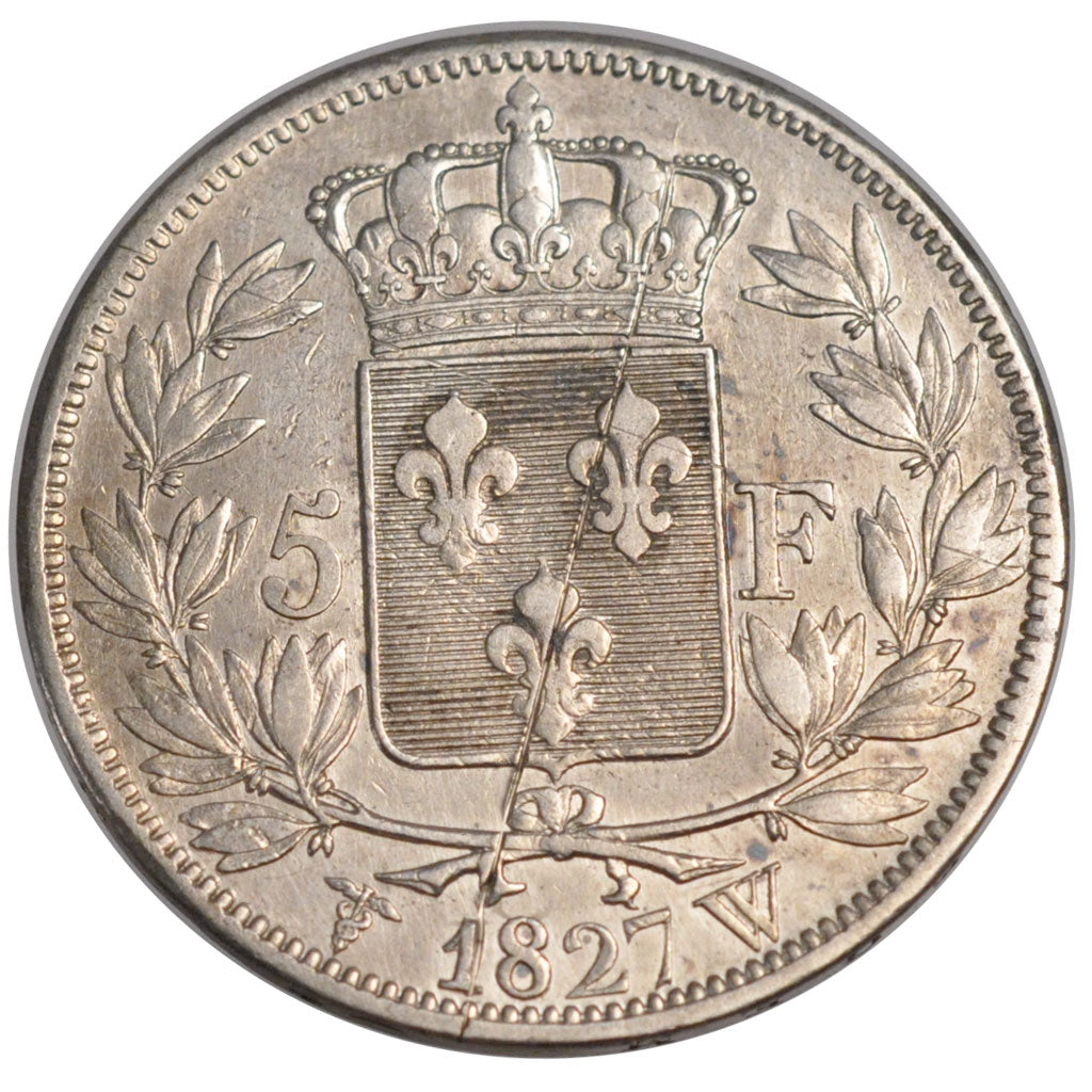 FRANCE, Charles X, 5 Francs, 1827, Lille, KM #728.13, VF(20-25), Silver,...