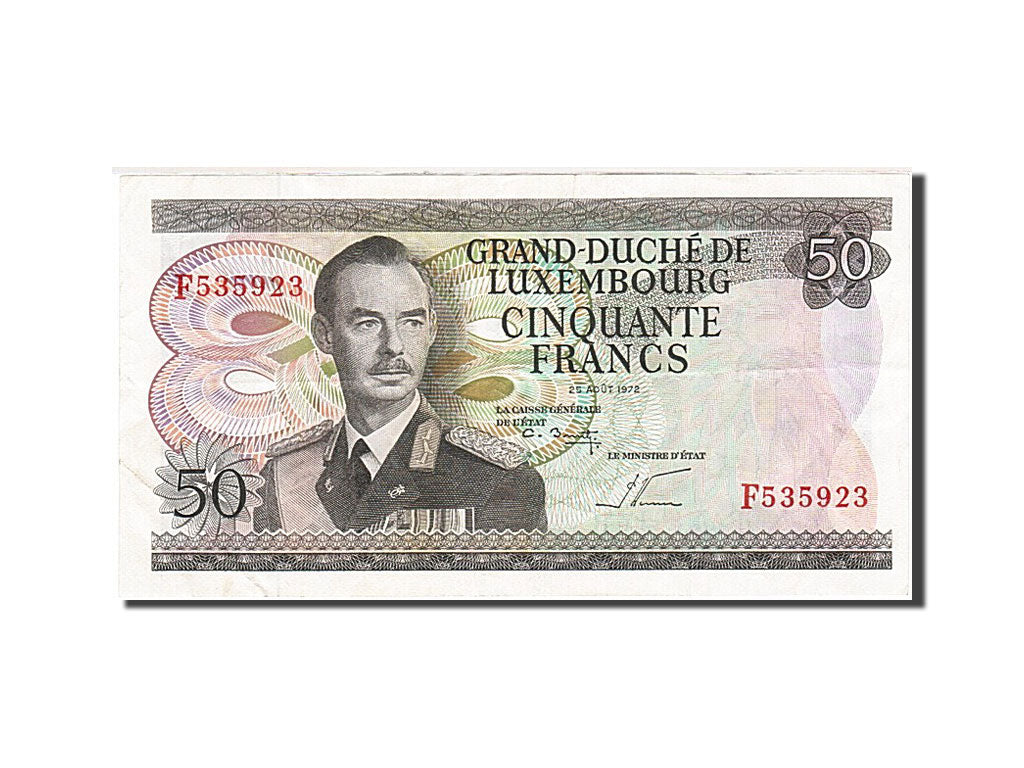 Luxembourg, 50 Francs, 1966-1972, 1972-08-25, KM:55b, AU(55-58)