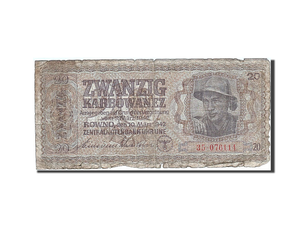 Banknote, Ukraine, 20 Karbowanez, 1942, 1942-03-10, KM:53, VG(8-10)